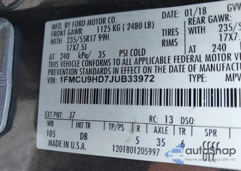 2018 Ford Escape Sel from USA, damaged, VIN 1FMCU9HD7JUB33972